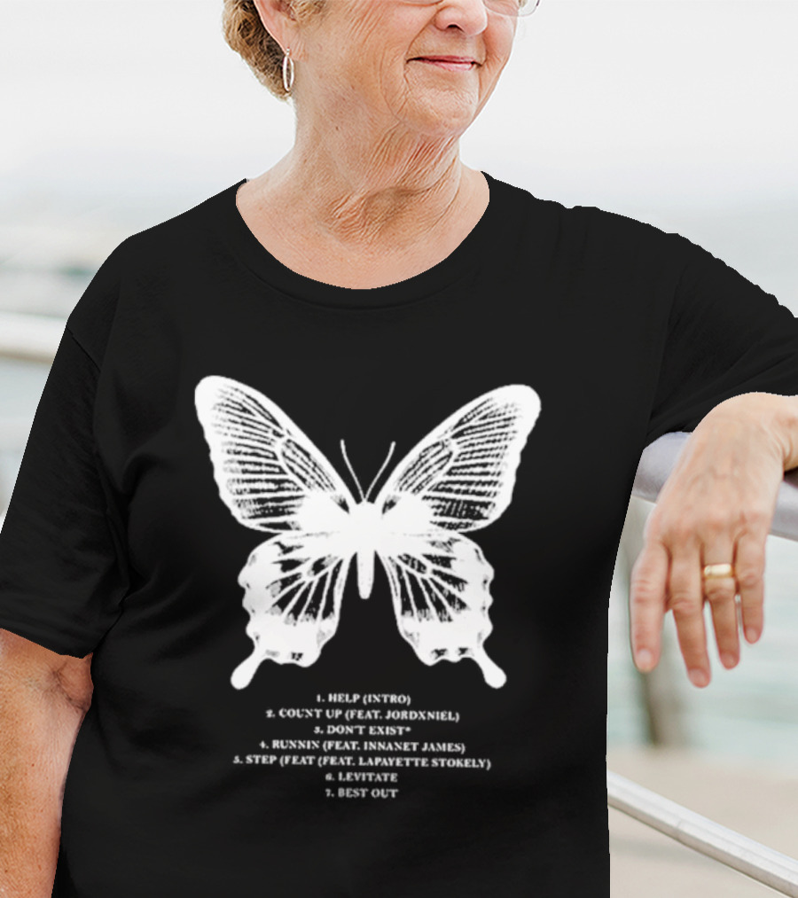 Gian Kash Faith Over Fear Butterfly With Tracklist Featuring Jordeniel Innanet James Lapayette Stokely T-Shirt
