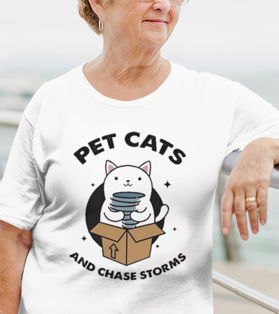Helicity Pet Cats And Chase Storms Black Cat In Box Holding Tornado T-Shirt