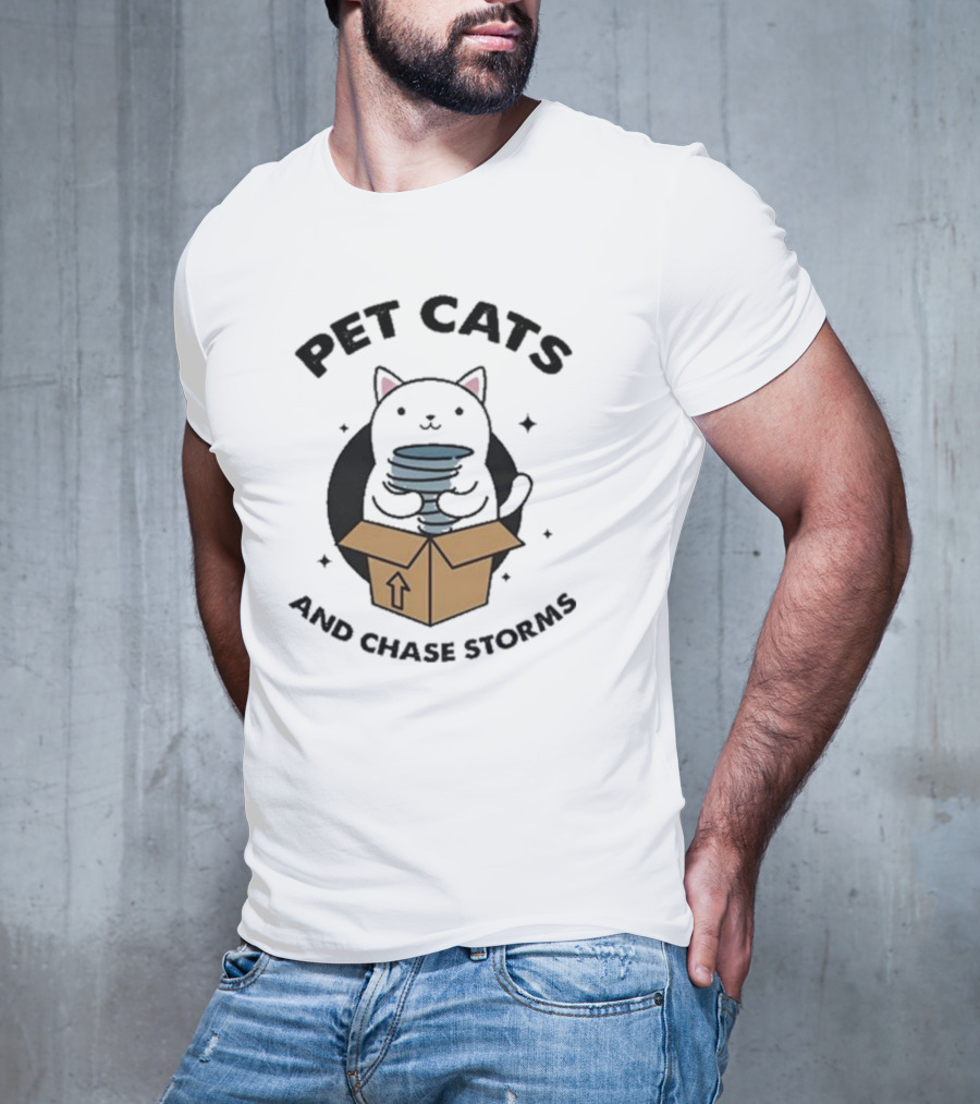 Helicity Pet Cats And Chase Storms Black Cat In Box Holding Tornado T-Shirt