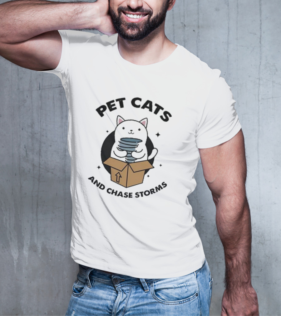 Helicity Pet Cats And Chase Storms Black Cat In Box Holding Tornado T-Shirt