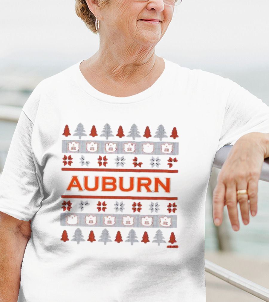 Auburn Festive Holiday Winter Pattern Trees Bears T-Shirt