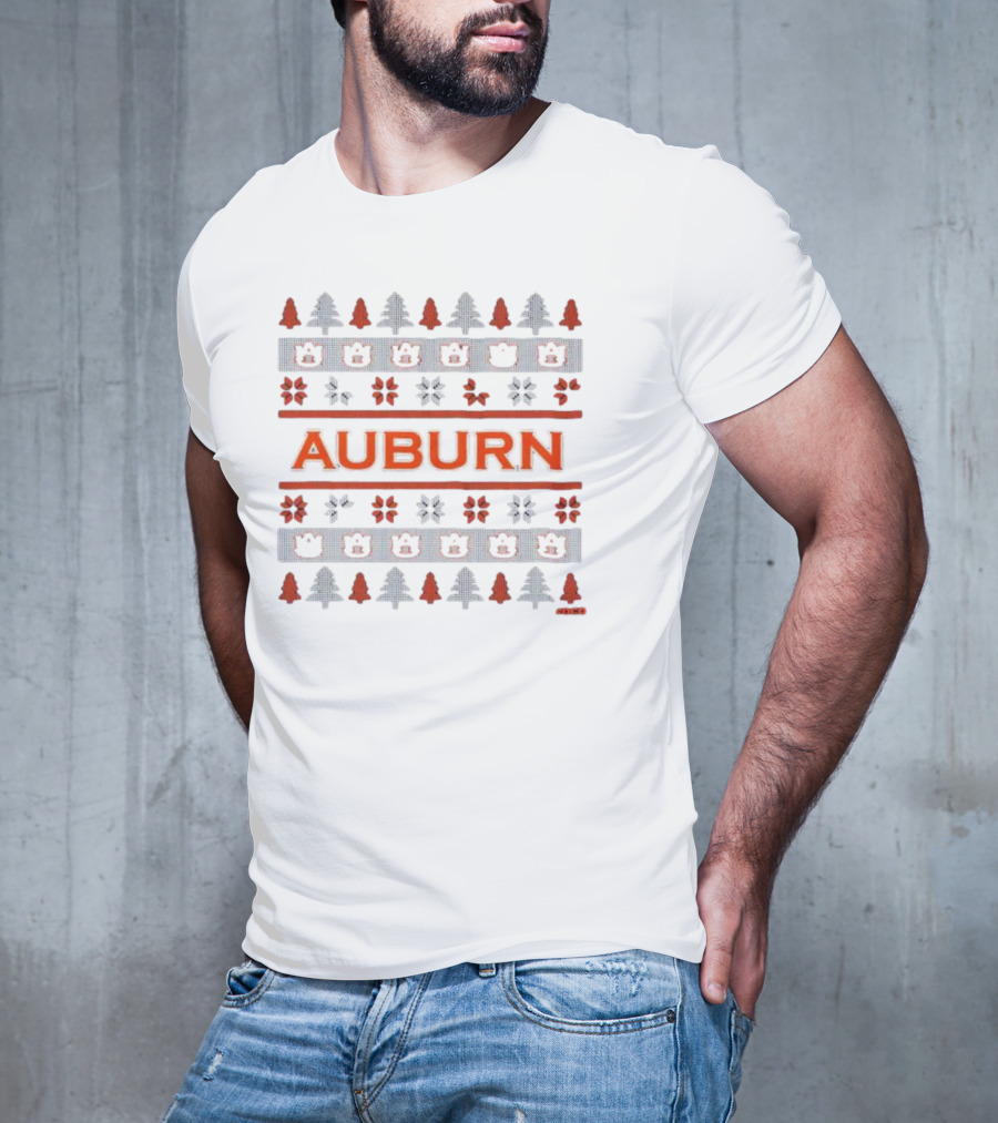 Auburn Festive Holiday Winter Pattern Trees Bears T-Shirt