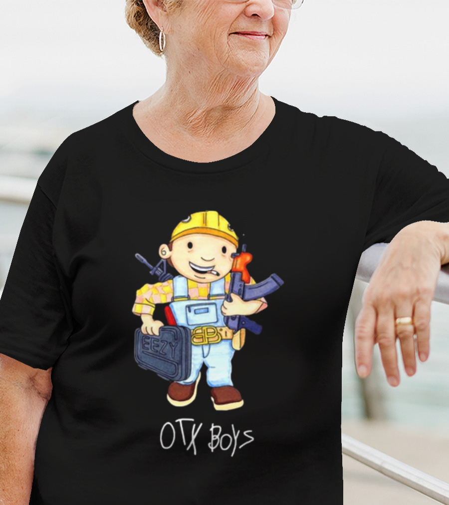 Geezyworld Bob The Driller OTX Boys Cartoon Character Holding Tools T-Shirt