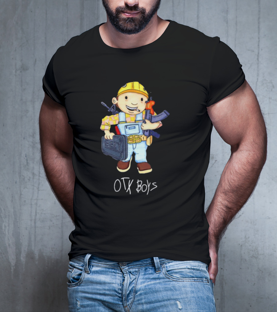 Geezyworld Bob The Driller OTX Boys Cartoon Character Holding Tools T-Shirt