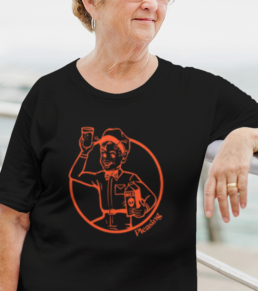 Astromilk Man Holding Alien Milk With Pleasing Smile T-Shirt