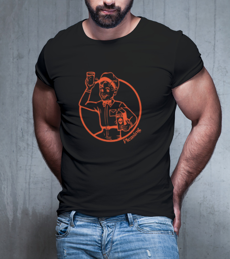 Astromilk Man Holding Alien Milk With Pleasing Smile T-Shirt