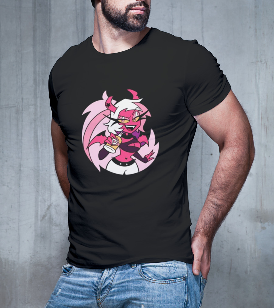 Party Verosika Enamel Pin Cartoon Demon Character With Drink T-Shirt