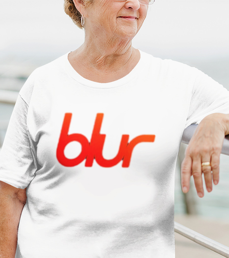 Blur Red-Orange Text Navy Blue T-Shirt