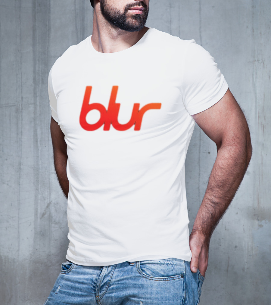 Blur Red-Orange Text Navy Blue T-Shirt