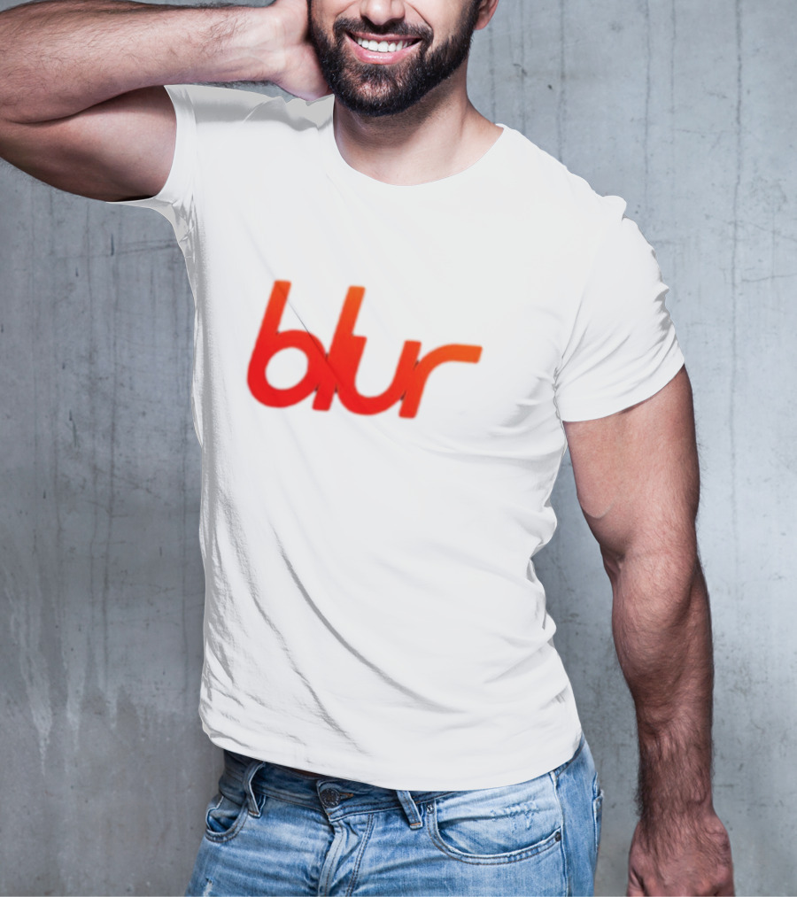 Blur Red-Orange Text Navy Blue T-Shirt