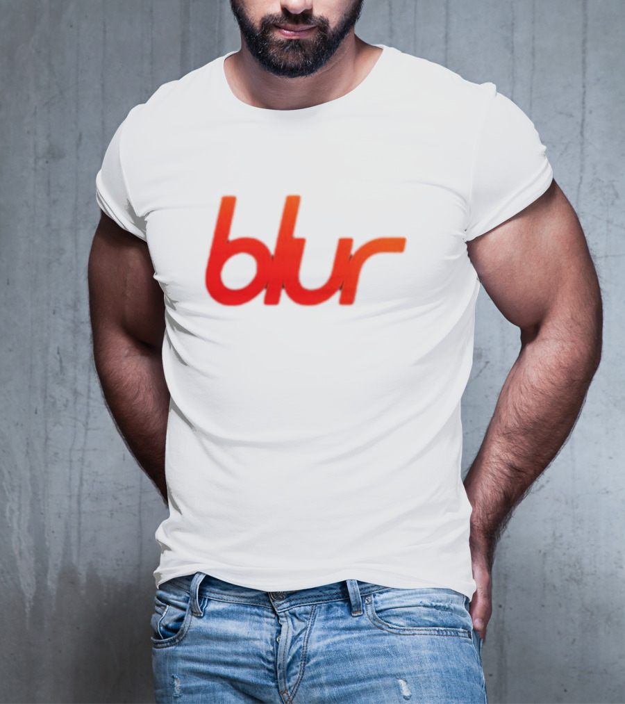 Blur Red-Orange Text Navy Blue T-Shirt
