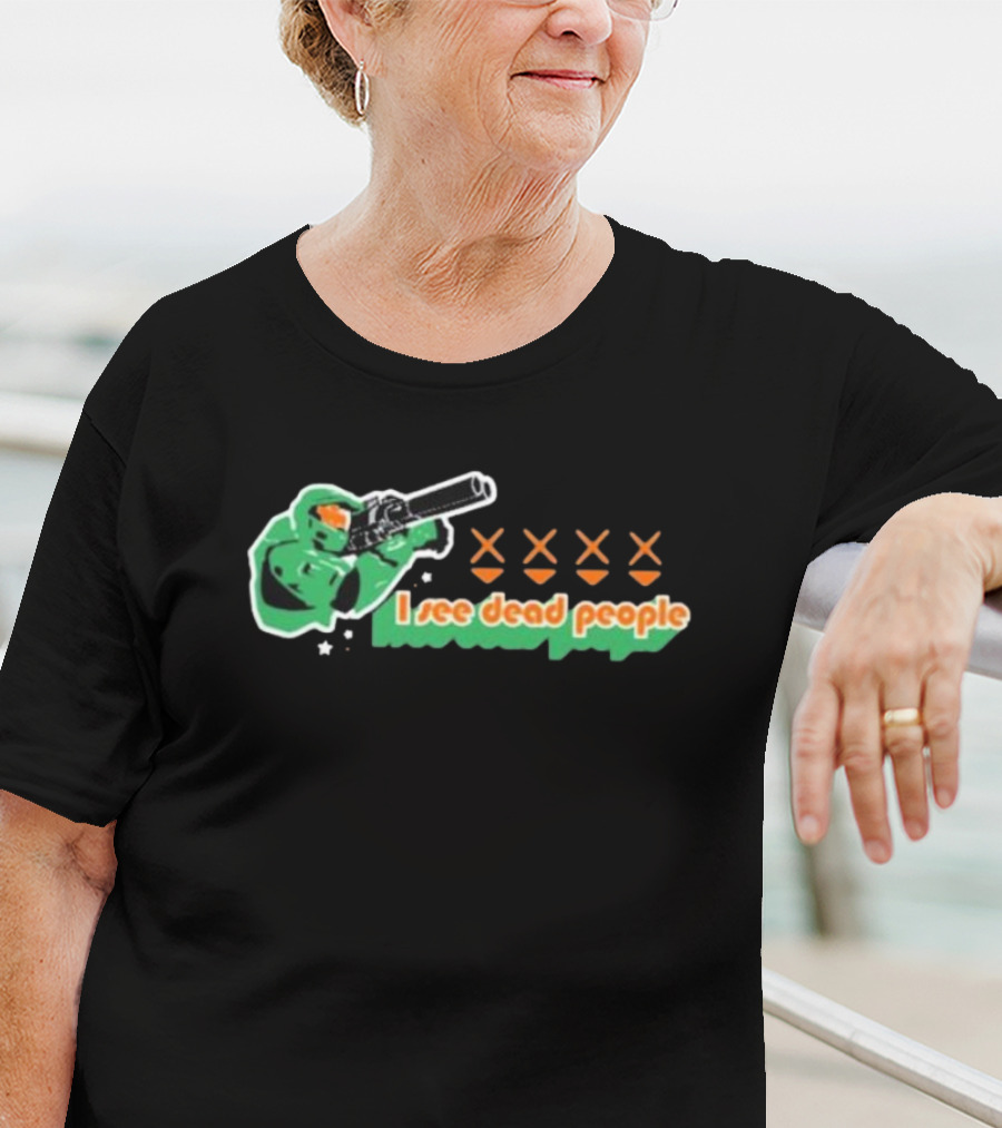 I See Dead People Doom Slayer Helmet Gun Iconic Mashup Reprinted By Fantasy Arc T-Shirt
