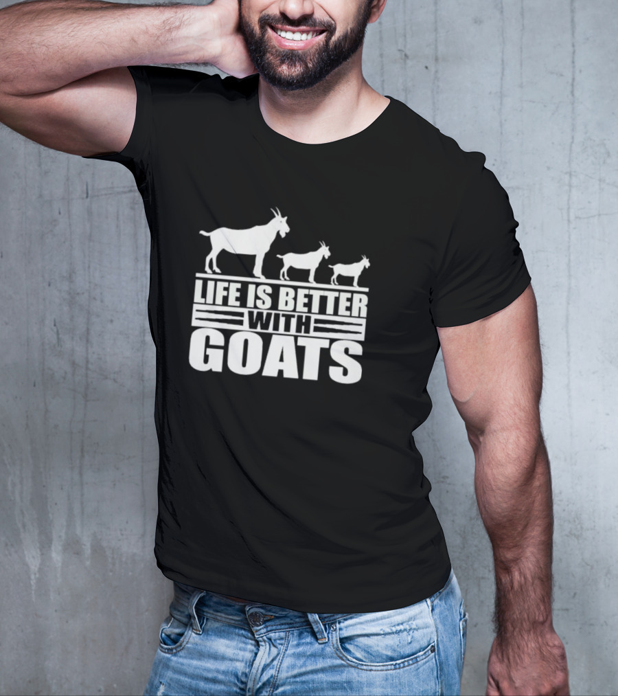 Life Is Better With Goats - Silhouettes Of Three Goats Walking T-Shirt