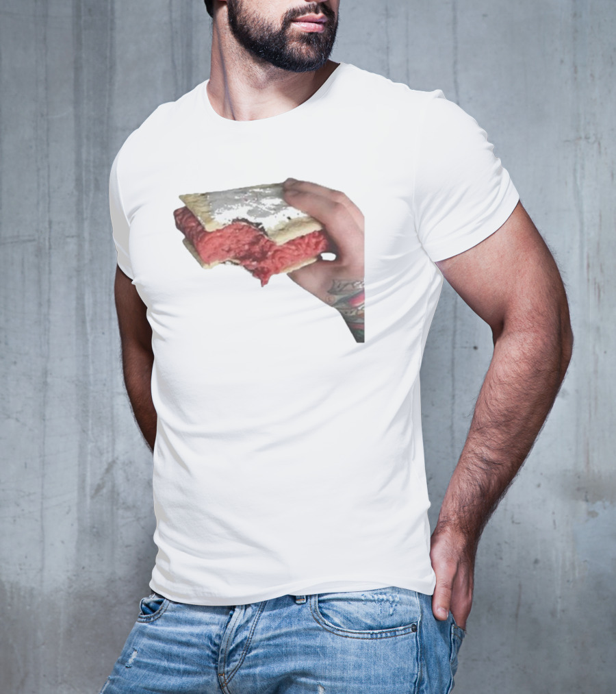 Man Holding Uncooked Meat Sandwich With Tattoos T-Shirt