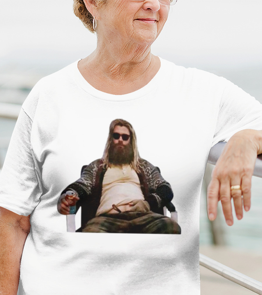 Marvel Avengers Endgame Fat Thor Sitting Relaxed With Drink T-Shirt