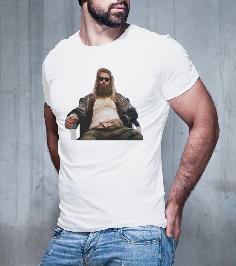 Marvel Avengers Endgame Fat Thor Sitting Relaxed With Drink T-Shirt
