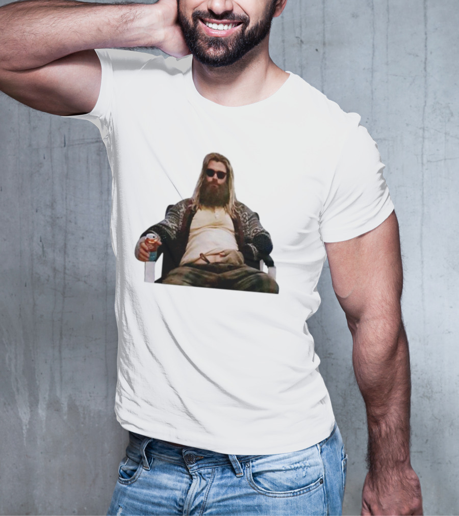 Marvel Avengers Endgame Fat Thor Sitting Relaxed With Drink T-Shirt