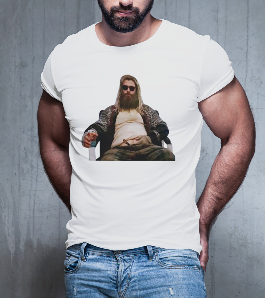 Marvel Avengers Endgame Fat Thor Sitting Relaxed With Drink T-Shirt