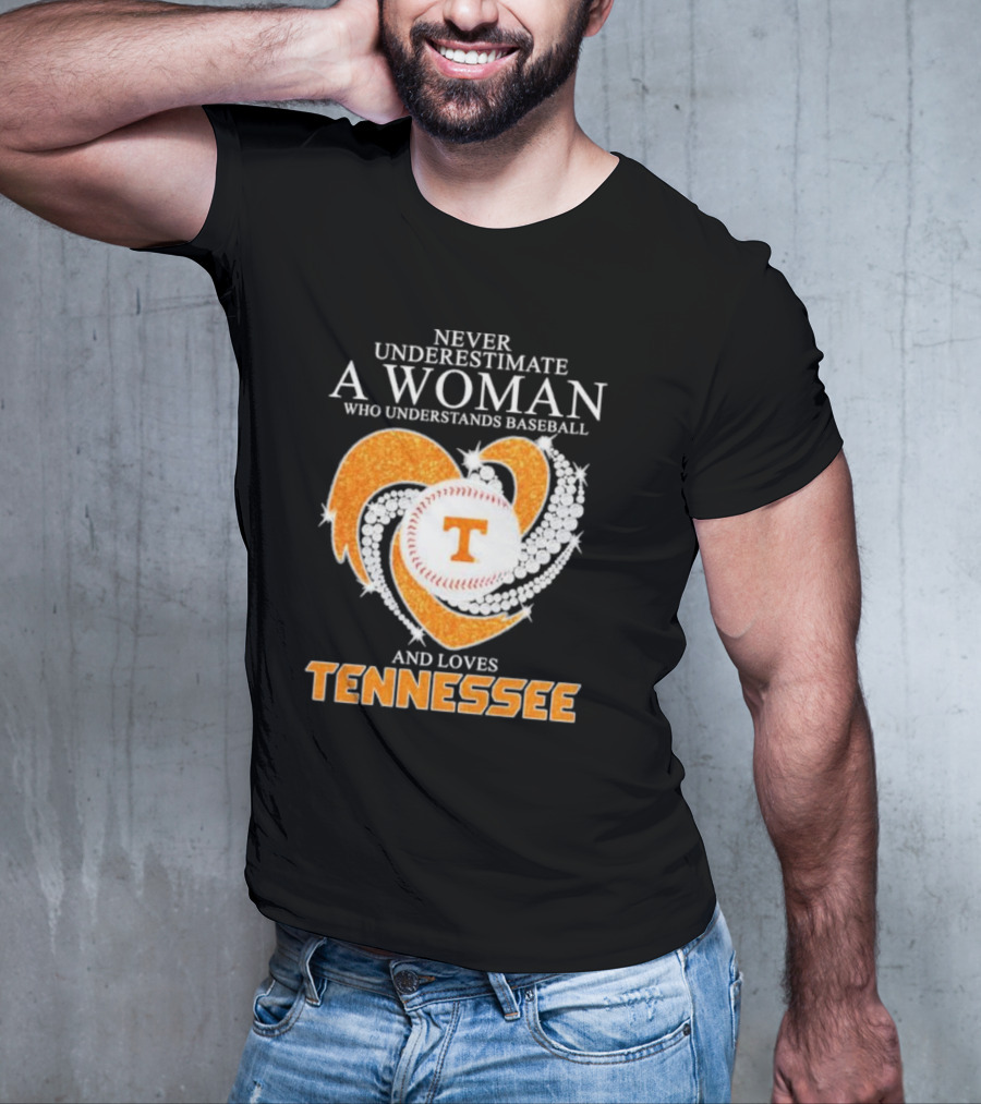 Never Underestimate A Woman Who Understands Baseball And Loves Tennessee Vols Heart Diamond T-Shirt