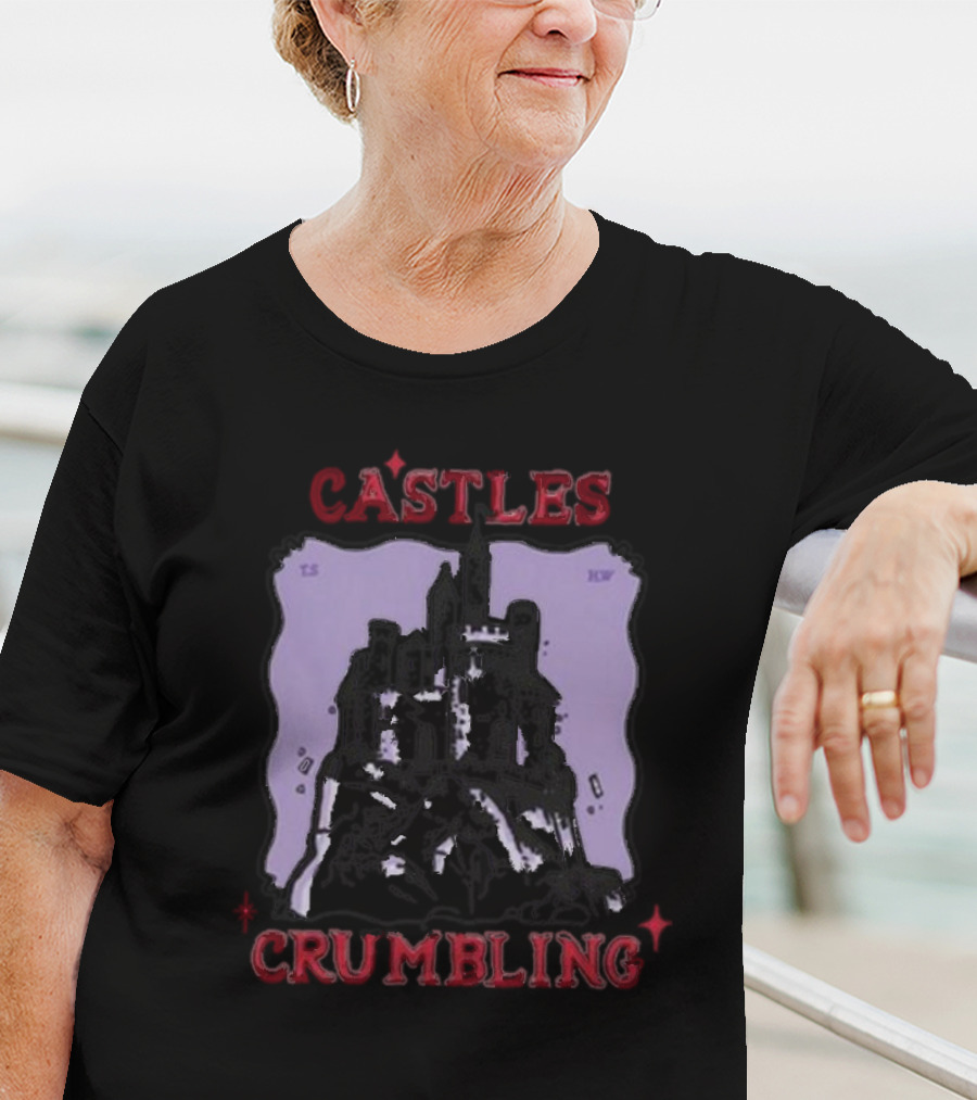 Castles Crumbling Medieval Fortress Art Purple Background T-Shirt