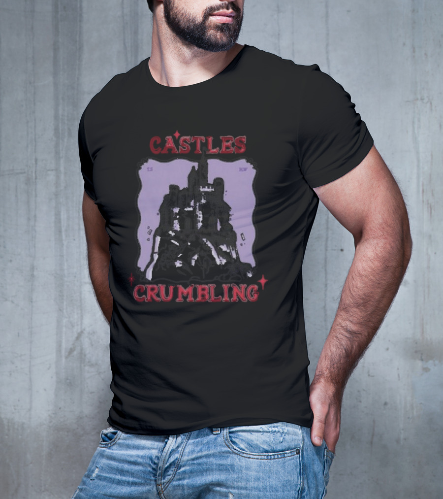 Castles Crumbling Medieval Fortress Art Purple Background T-Shirt