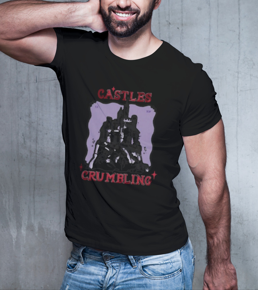Castles Crumbling Medieval Fortress Art Purple Background T-Shirt