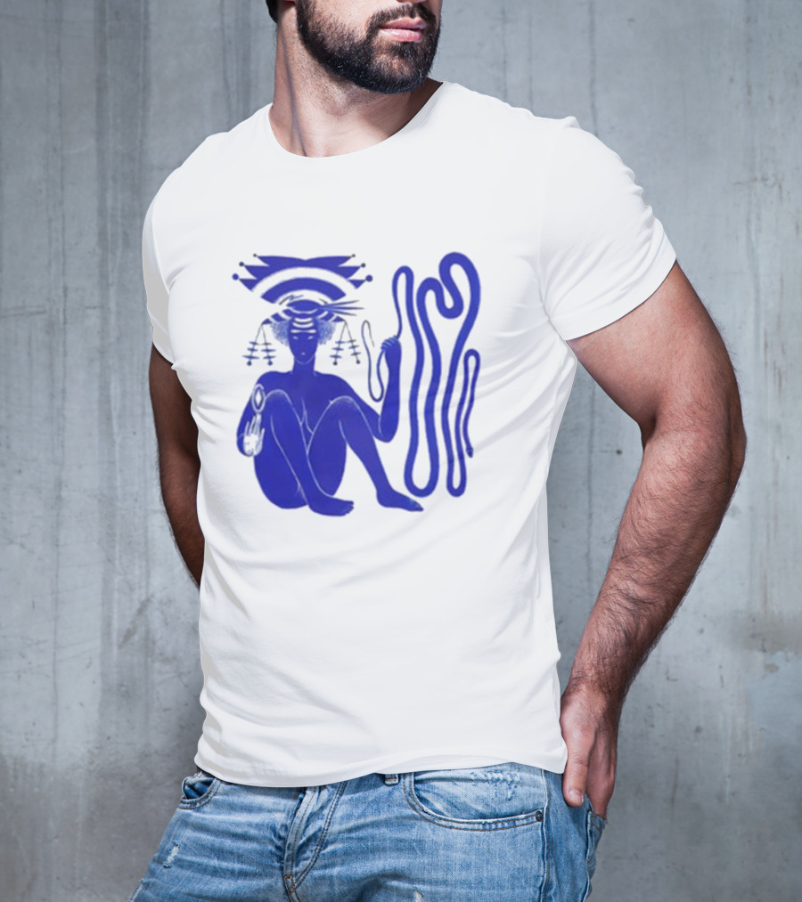 Hiatus Kaiyote Love Heart Cheat Code Abstract Blue Figure With Spiral Elements T-Shirt
