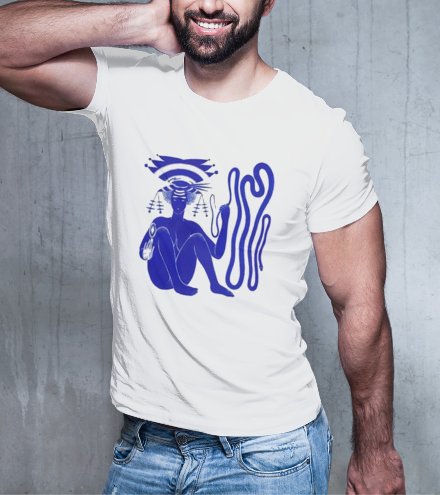 Hiatus Kaiyote Love Heart Cheat Code Abstract Blue Figure With Spiral Elements T-Shirt