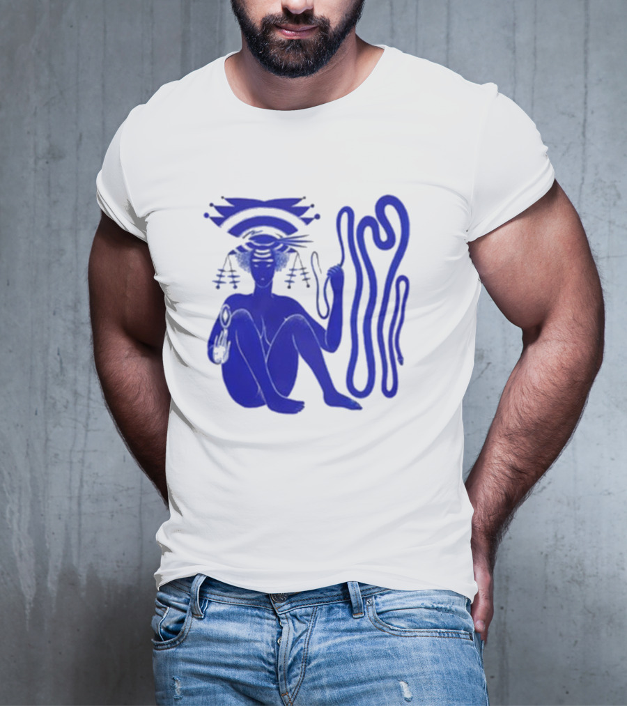 Hiatus Kaiyote Love Heart Cheat Code Abstract Blue Figure With Spiral Elements T-Shirt