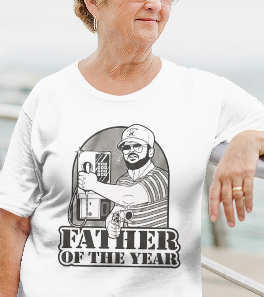 Father Of The Year Payphone Striped Shirt Beard Glasses Hat T-Shirt