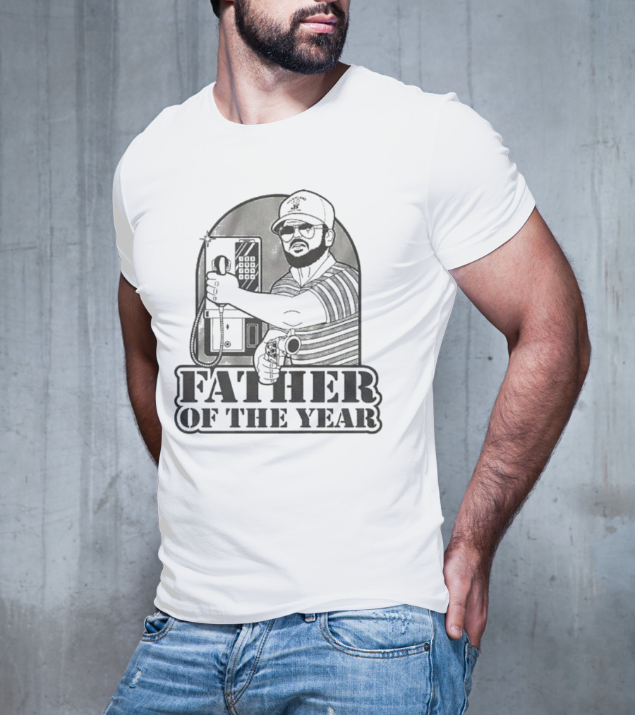 Father Of The Year Payphone Striped Shirt Beard Glasses Hat T-Shirt