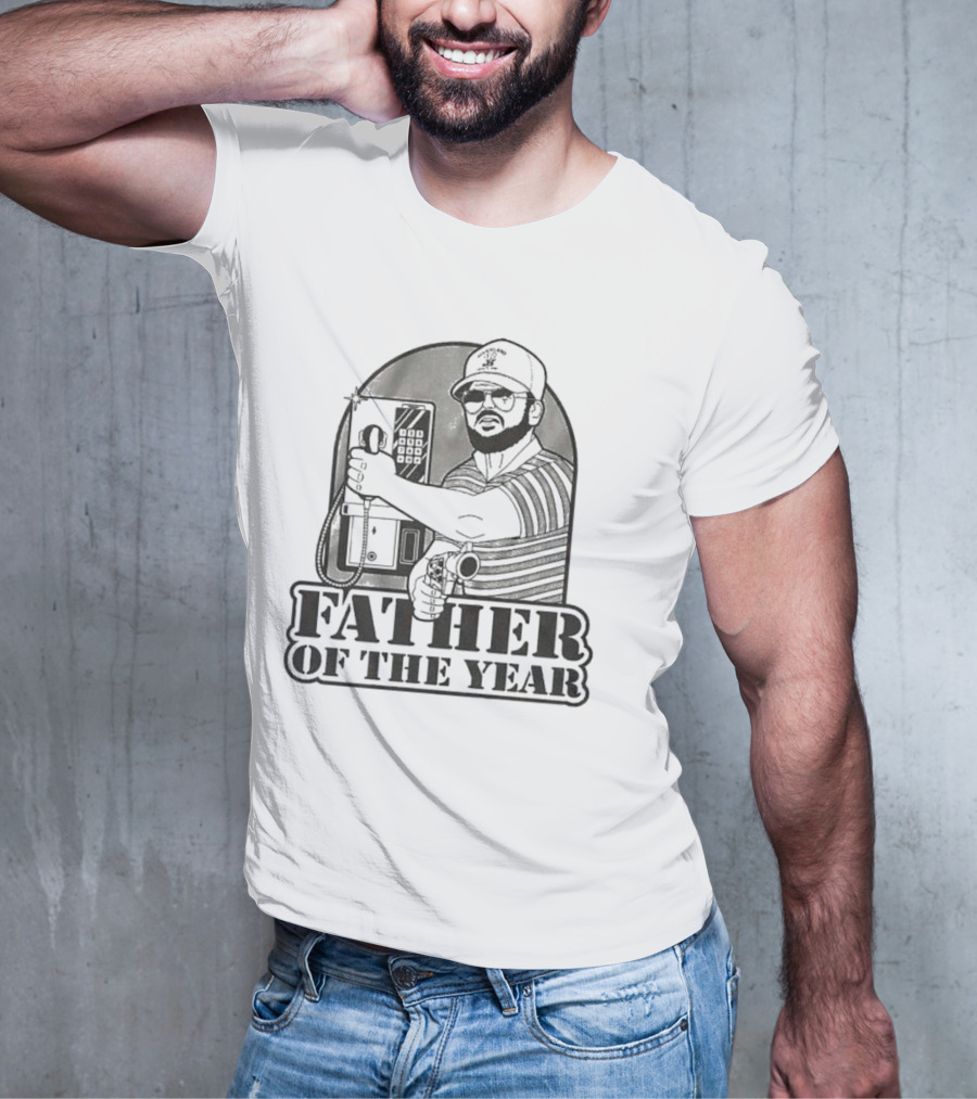 Father Of The Year Payphone Striped Shirt Beard Glasses Hat T-Shirt