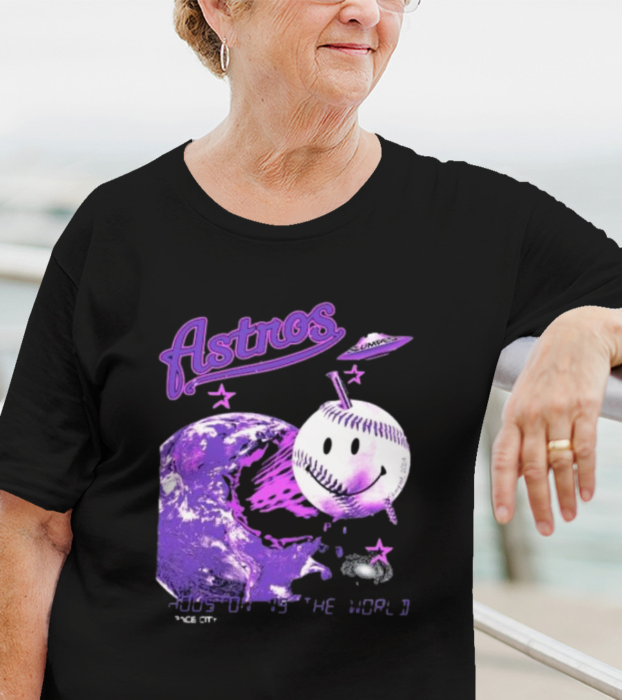 Astros Houston Cosmic Baseball World Space City Iconic Smiley Planetary Galaxy T-Shirt