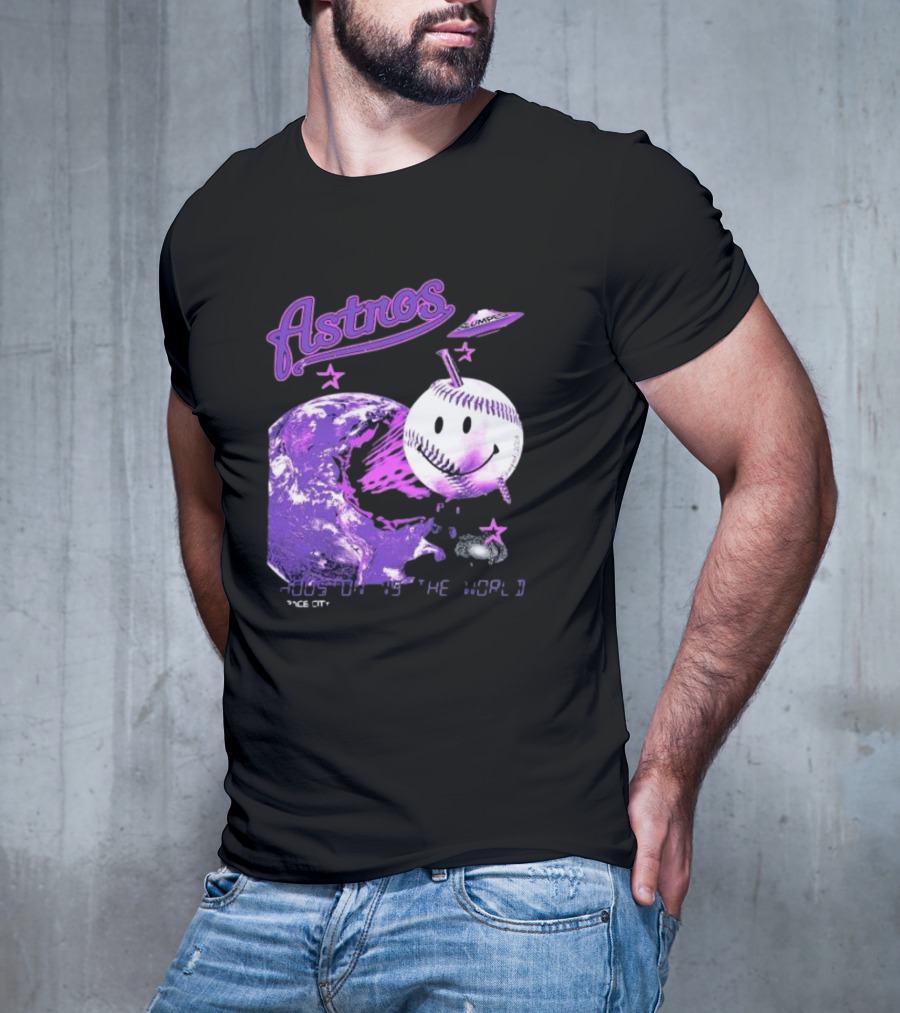 Astros Houston Cosmic Baseball World Space City Iconic Smiley Planetary Galaxy T-Shirt