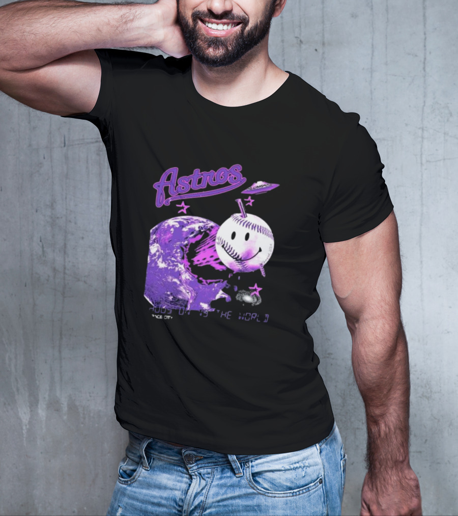 Astros Houston Cosmic Baseball World Space City Iconic Smiley Planetary Galaxy T-Shirt