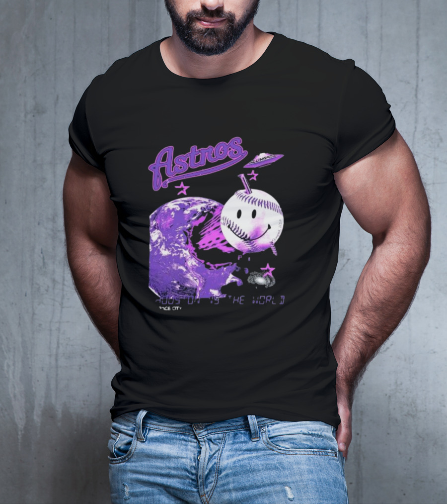 Astros Houston Cosmic Baseball World Space City Iconic Smiley Planetary Galaxy T-Shirt