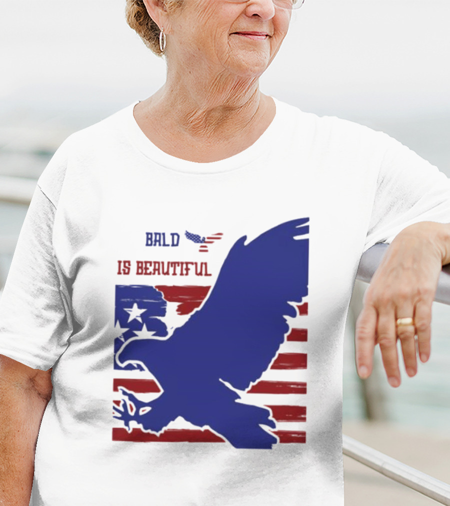Bald Is Beautiful American Flag Eagle Stars Stripes T-Shirt