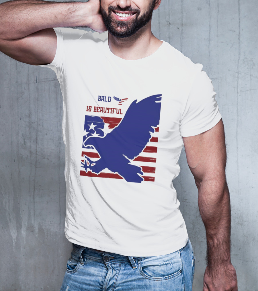 Bald Is Beautiful American Flag Eagle Stars Stripes T-Shirt
