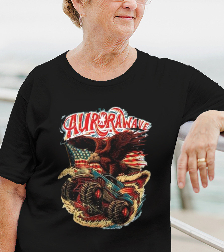 Aurorawave America F Yeah Eagle Monster Truck Vintage USA Flag T-Shirt