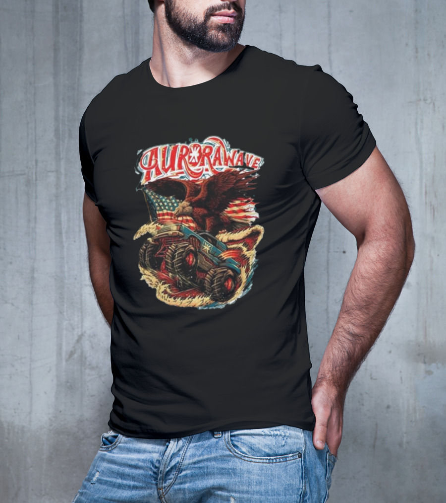 Aurorawave America F Yeah Eagle Monster Truck Vintage USA Flag T-Shirt