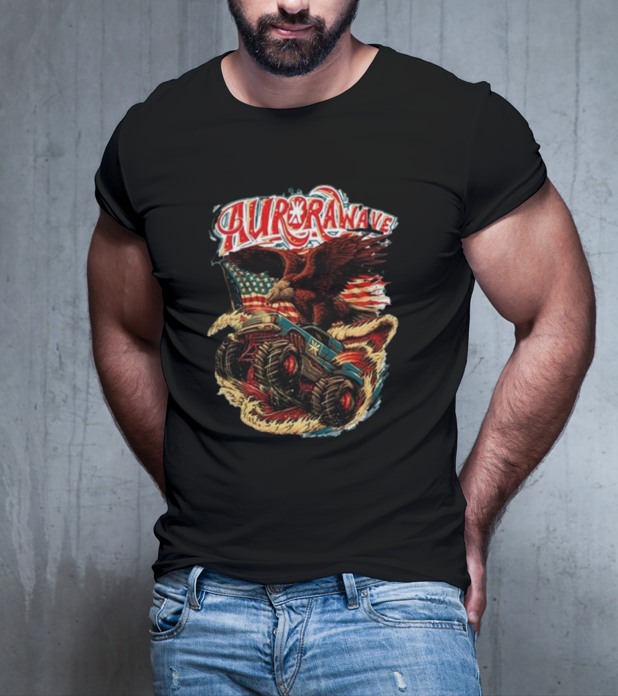 Aurorawave America F Yeah Eagle Monster Truck Vintage USA Flag T-Shirt