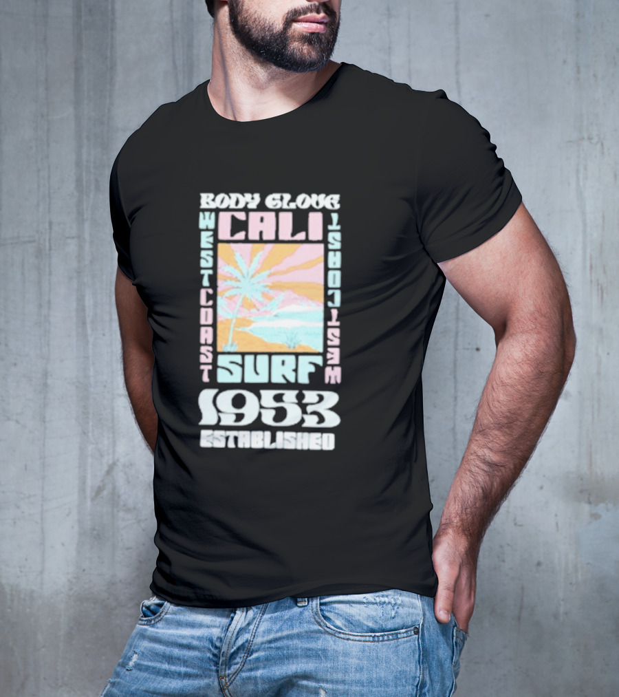 Body Glove Cali Surf 1953 Established West Coast Retro Palm Tree Ocean Waves T-Shirt