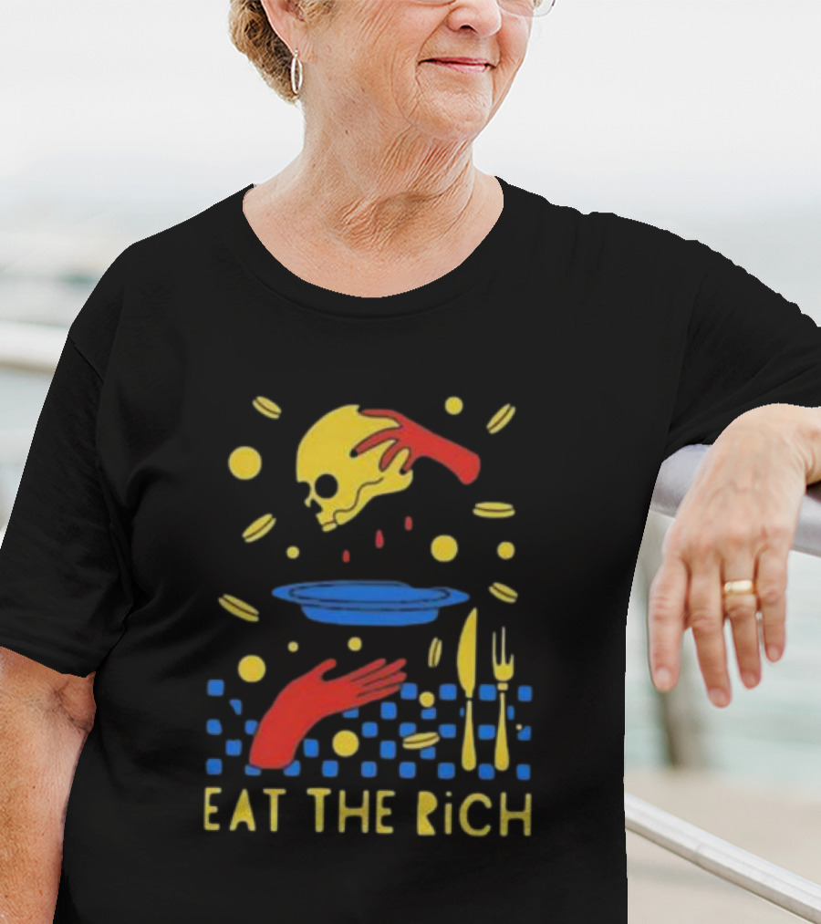 Eat The Rich Skull And Table Setting With Red Hands T-Shirt