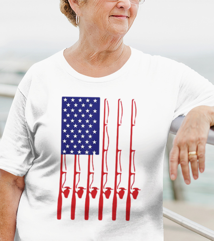 Fathers Day Fishing American Flag T-Shirt