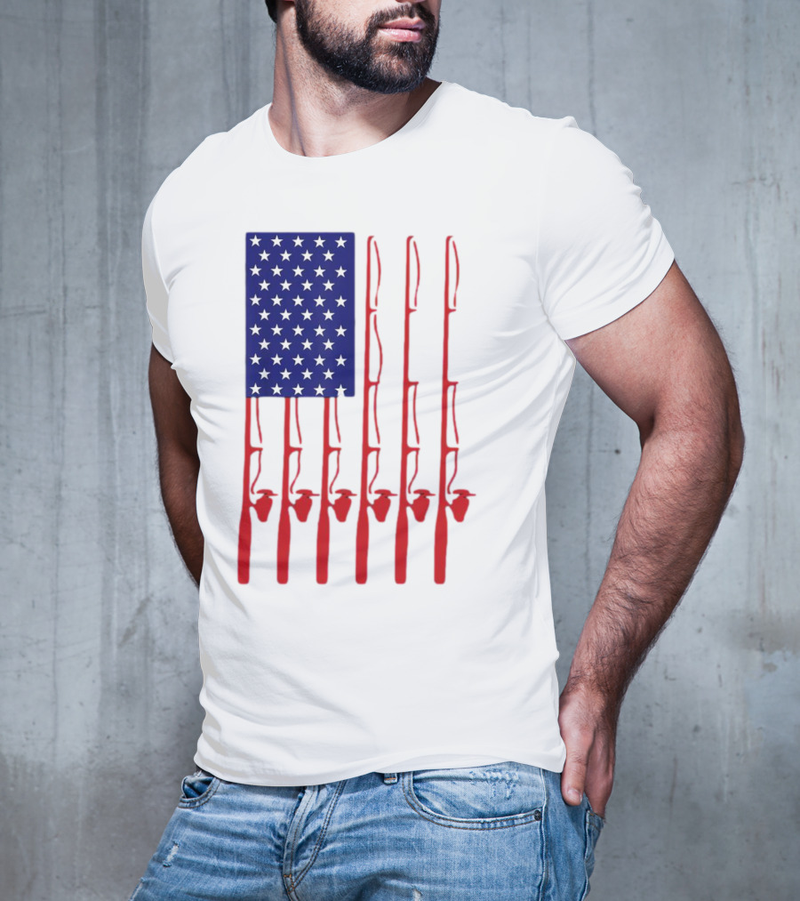 Fathers Day Fishing American Flag T-Shirt