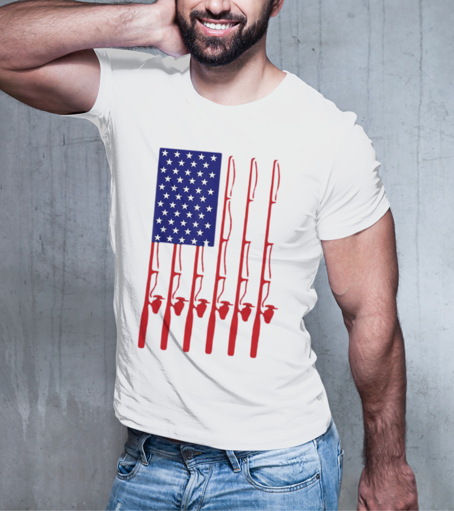 Fathers Day Fishing American Flag T-Shirt