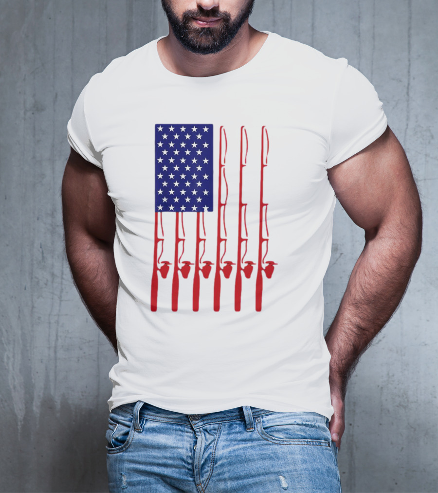 Fathers Day Fishing American Flag T-Shirt