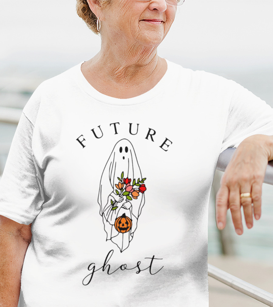 FUTURE GHOST HOLDING FLOWERS AND PUMPKIN HALLOWEEN T-Shirt