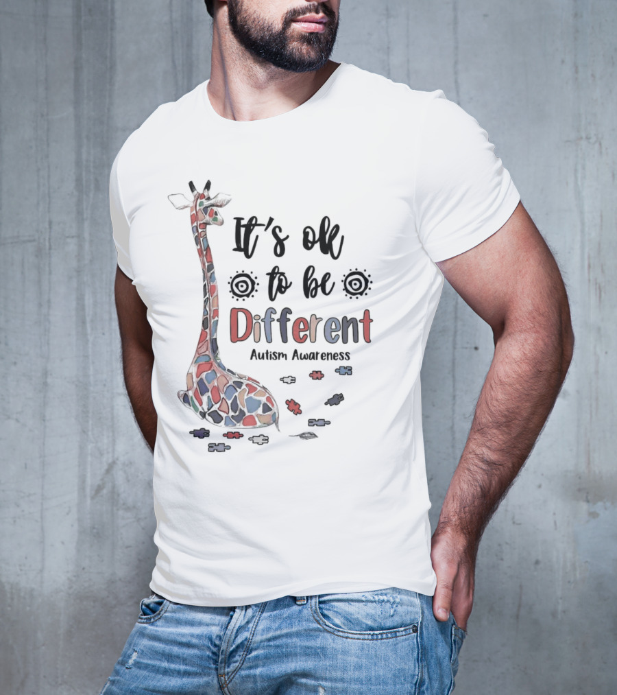 It's Ok To Be Different Giraffe Autism Awareness T-Shirt