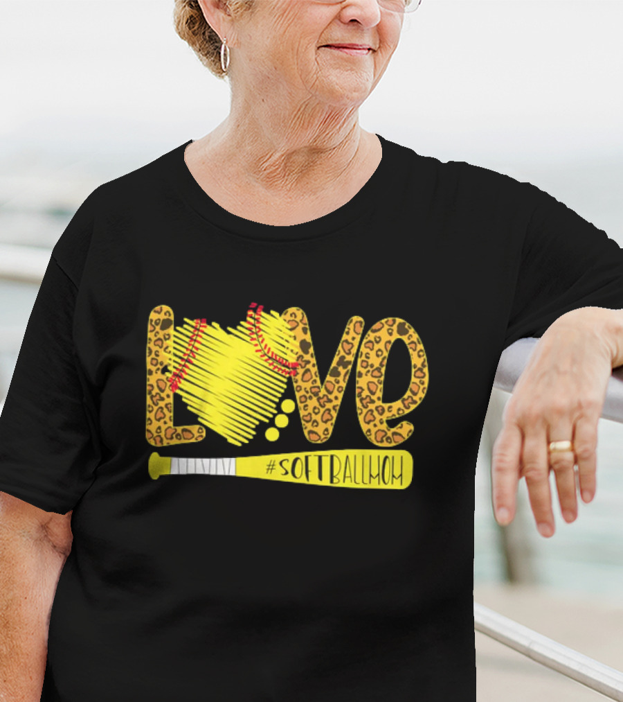 Love Leopard Softball Mom T-Shirt